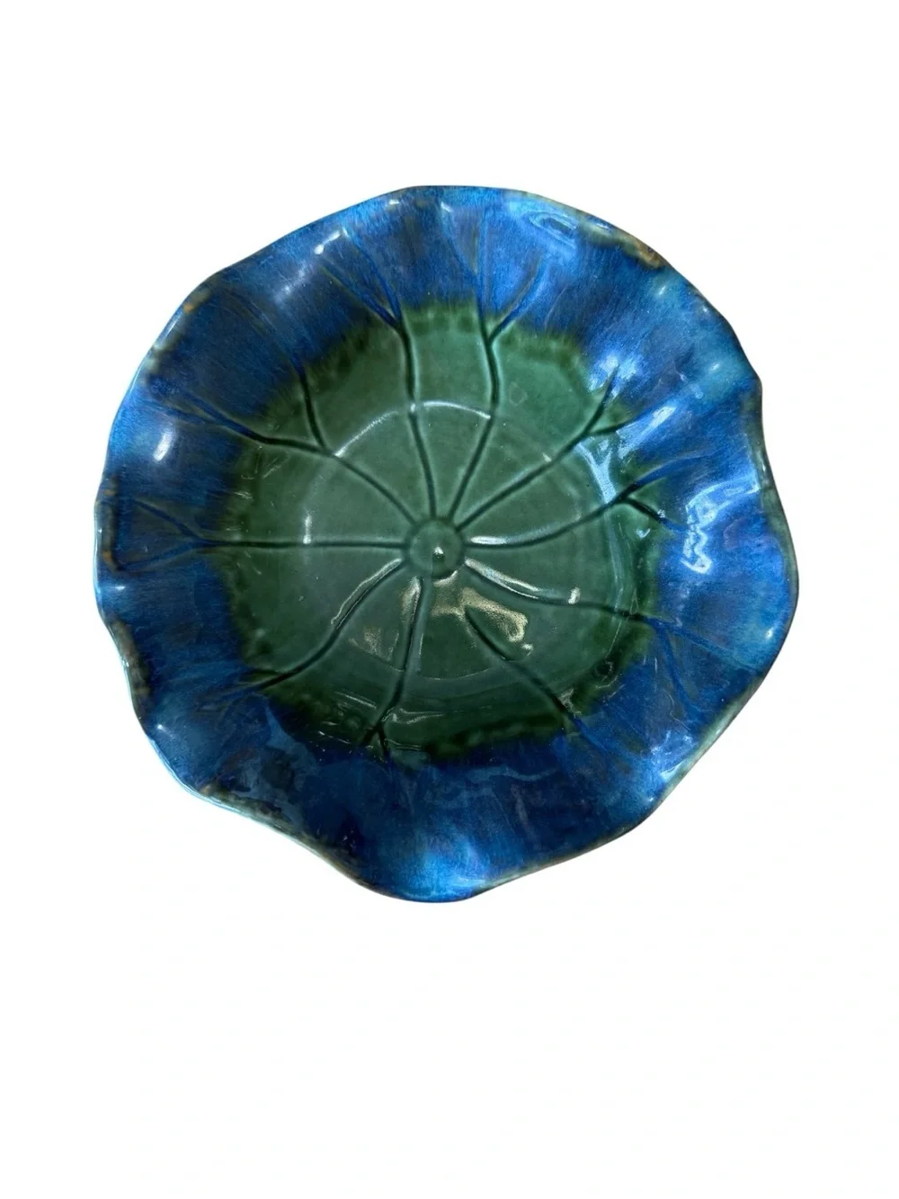 Biltmore Inspirations Iridescent Teal/Green Ruffle Decorative Bowl 7